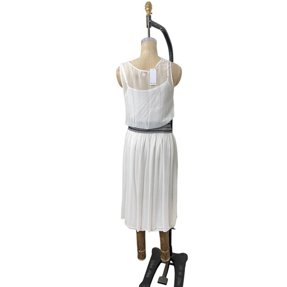 Ella‎ Moss Dress Sheer White Silk B&W Smock Waist Size Medium - Picture 6 of 10